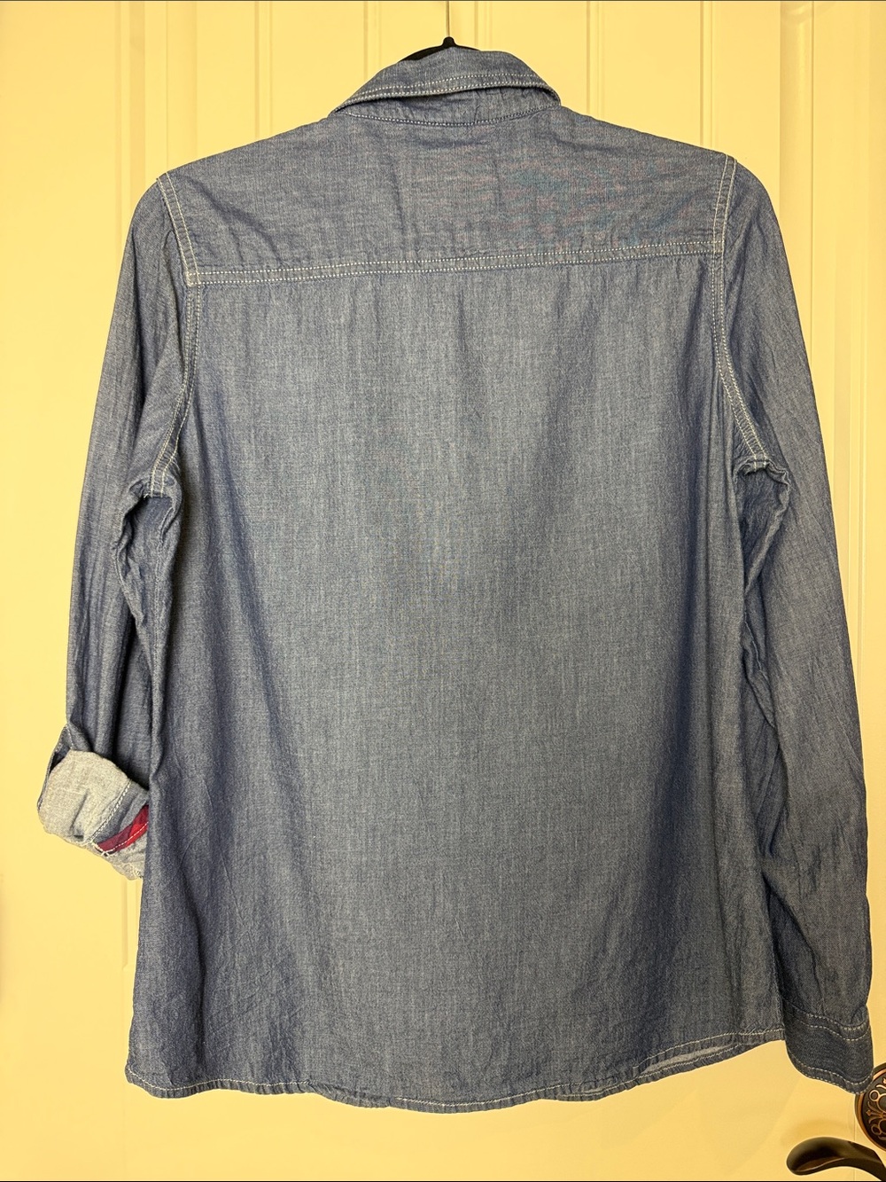 Denver Hayes Vintage Womens L Chambray Denim Shirt Roll Tab Snap Lightweight - Picture 3 of 13